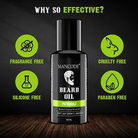 Mancode Beard Growth Oil for Men - 60ml More Beard Growth, With Patchouli Natural Oils including Vitamin E, Nourishment & Strengthening, No Harmful Chemicals