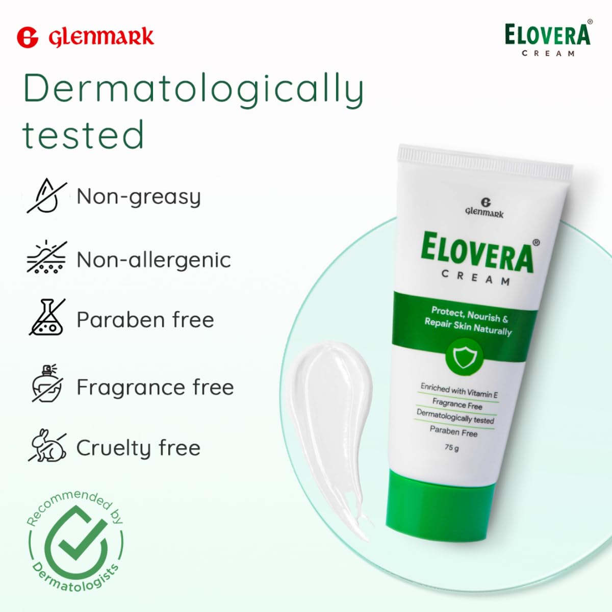 Elovera Moisturising Cream 75g | For Dry Skin | with Aloe Vera & Vitamin E | Protects, Nourishes and Repairs Skin | Paraben Free | Fragrance Free (Pack of 2)