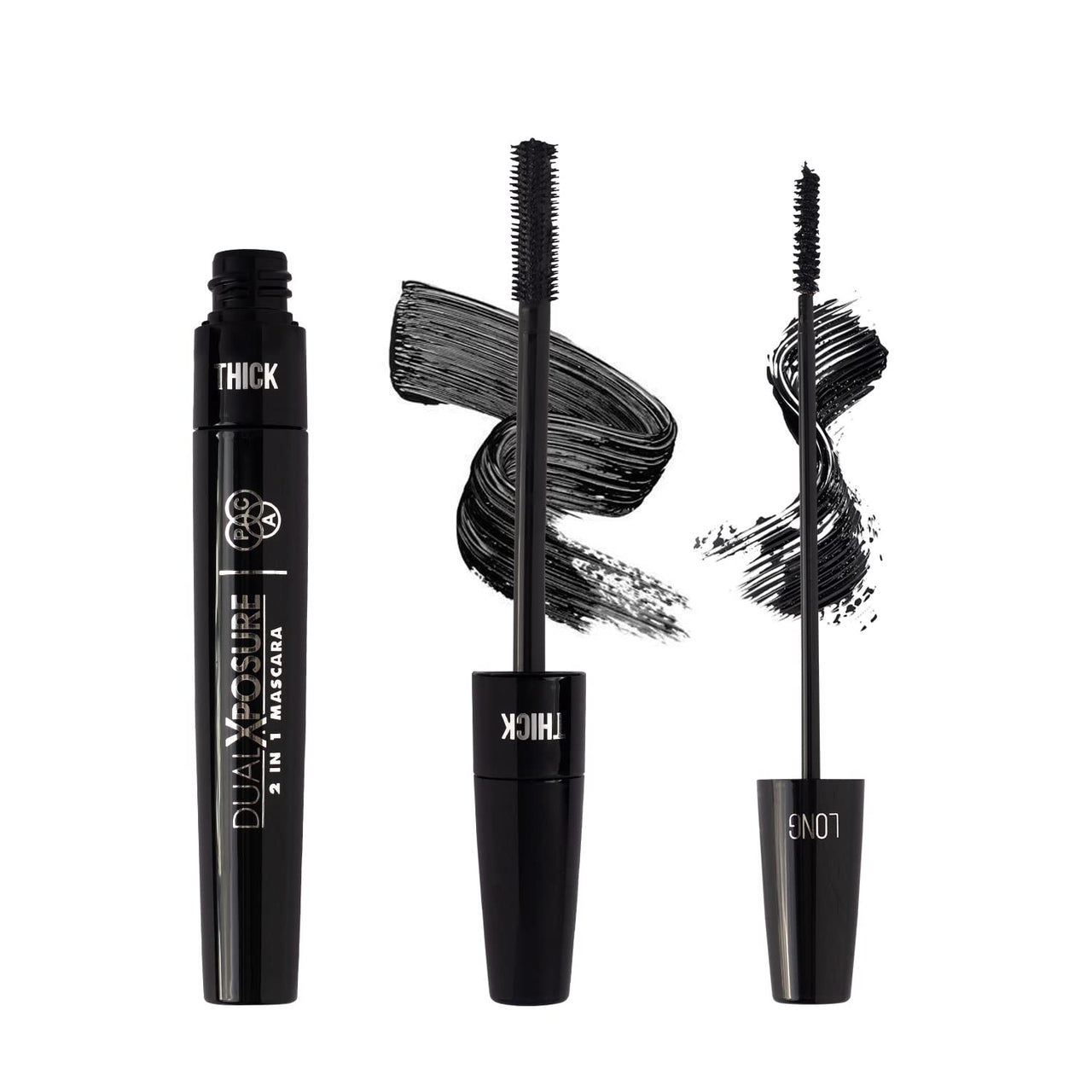 PAC Dual Xposure Mascara | 2-in-1 Volumizing & Precision Mascara | Longlasting Clump Free Non Flaking Formula | Smudgeproof & Waterproof | Black