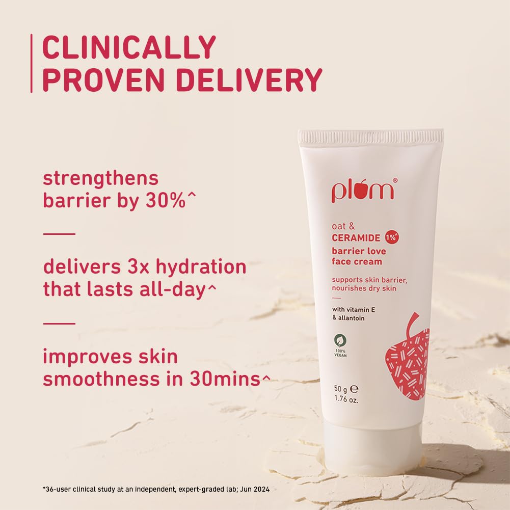 Plum Oat & 1% Ceramide Barrier Love Face Cream | Repairs, Strengthens & Maintains Skin Barrier | Moisturizer with Vitamin E & Allantoin | For Normal, Dry Skin | Women & Men | 50 g