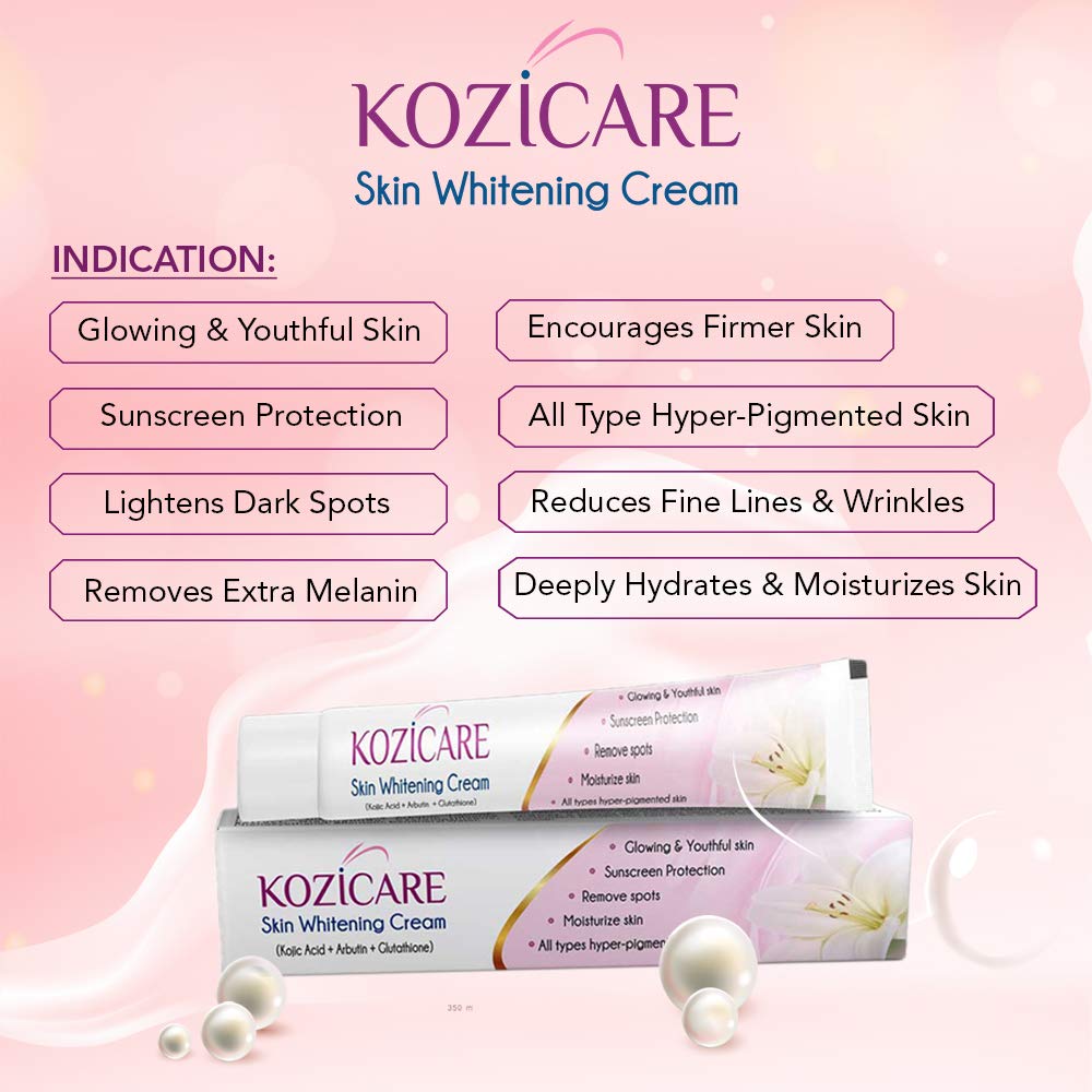 Kozicare Kojic Acid, Vitamin E, Arbutin Skin Whitening Soap, 75g (Pack Of 3) & Kojic Acid, Arbutin, Glutathione Skin Whitening & Lightening Cream, 15g (Pack Of 4)
