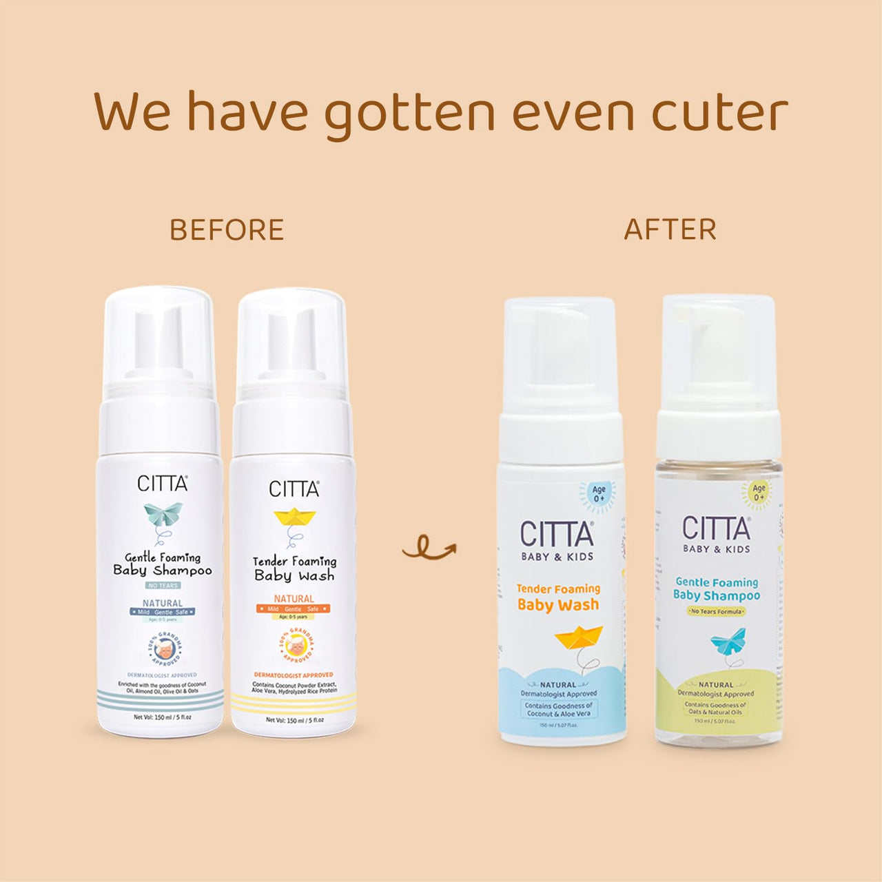 CITTA Tear Free Foaming Baby Shampoo & Baby Body Wash Pack of 2-150 ml Each | Free from Harmful Chemicals, Toxin-free, Paraben Free | Dermatologist Approved