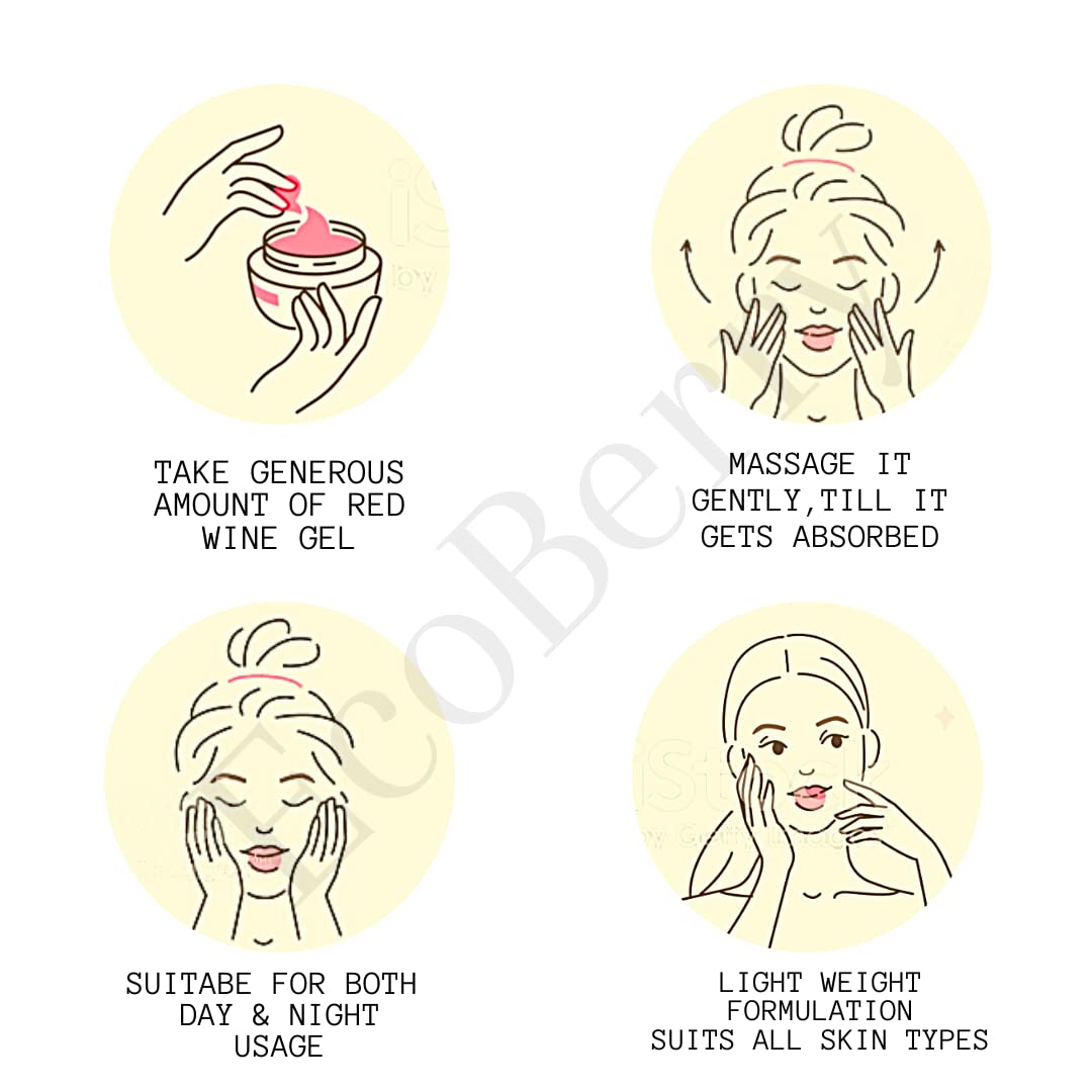 EcoBerry Red Wine Anti-Ageing Gel Moisturizer | Organic Certified, Vegan & Chemical-Free | Fights Acne, Boosts Elasticity, Soothes Skin | 100% Pure, Natural & Handmade | 50ml