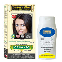 INDUS VALLEY Combo Kit For Styling & Hair Care| 100% Organic & Chemical Free Botanical Hair Color 120 g - Soft Black with 200ml Color Protective Shampoo & Conditioner (120g + 200 ml)