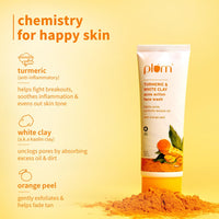 Plum Turmeric & White Clay Acne Action Face Wash | Fights Acne & Controls Excess Oil | With Turmeric & Orange Peel | Non-Drying, Clay-Based, Sulphate Free Face Wash | 100% Vegan | 100ml