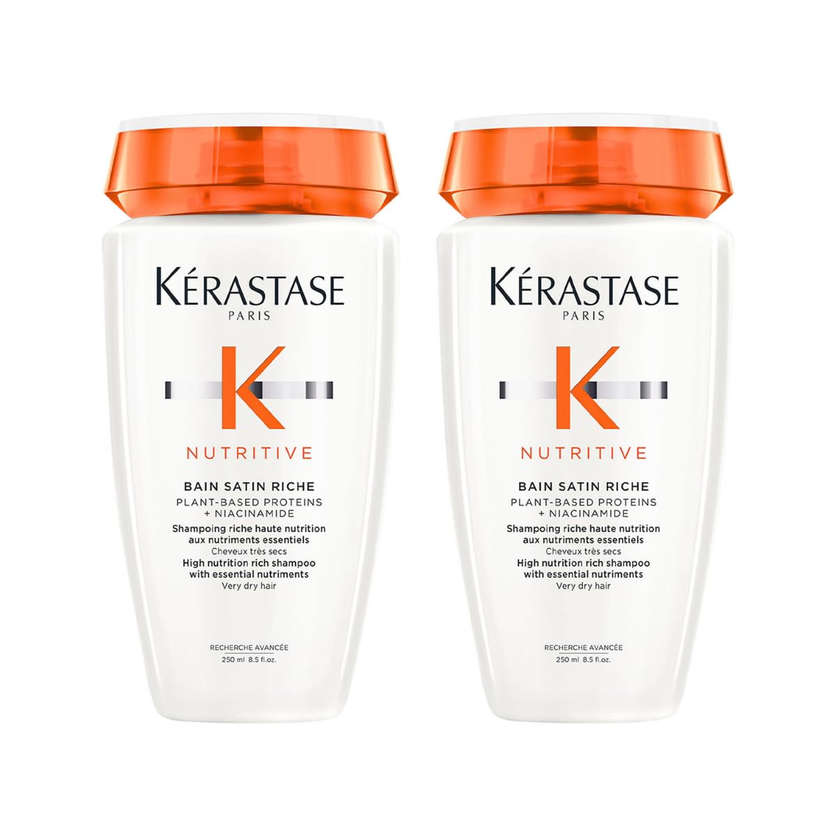 Kérastase Nutritive Riche Nourishing Shampoo 250ml | Deeply Nourishing Shampoo for Dry Hair | Infused with Plant-Based Proteins, Niacinamide & Glycerin (Pack of 2)