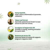 Hampa Hemp Migraine Pain Relief Roll-On | Ayurvedic Oil for Tension, Headache & Migraine with Vijaya, Peppermint & Eucalyptus Oils | Fast-Acting, Natural, Cooling, Non-Sticky | 10ml Travel-Friendly