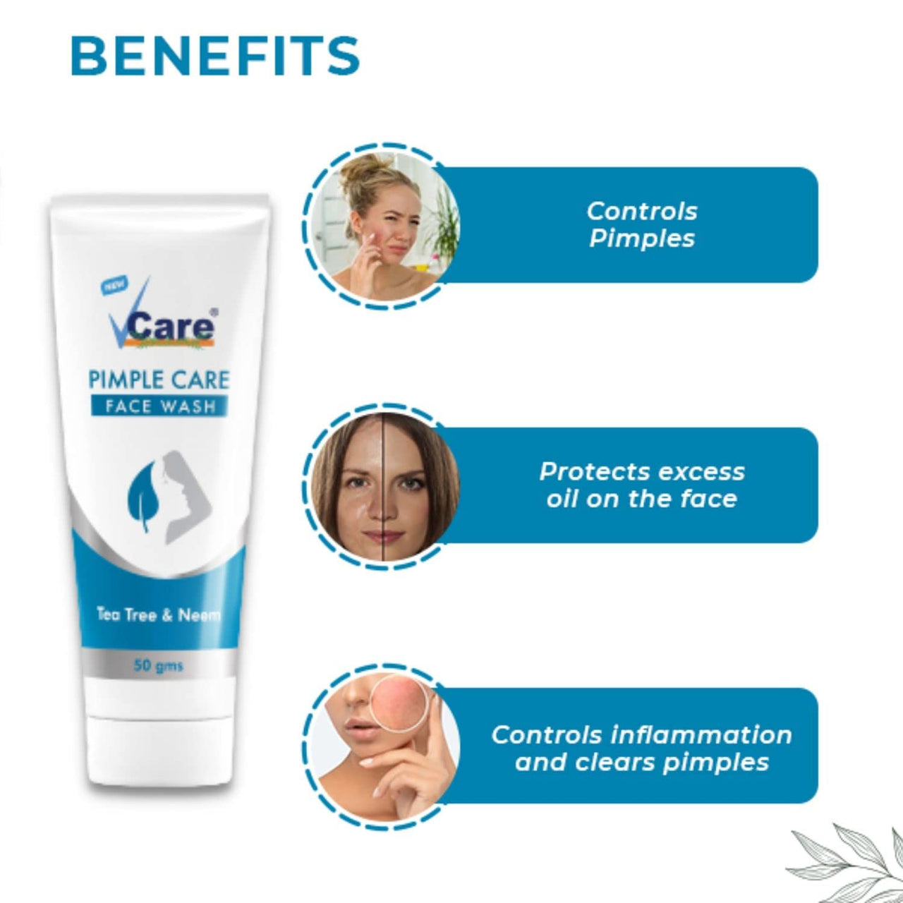 VCare Pimple Care Gel with Pimple Care Face Wash - 30g - 50g combo pack of 1