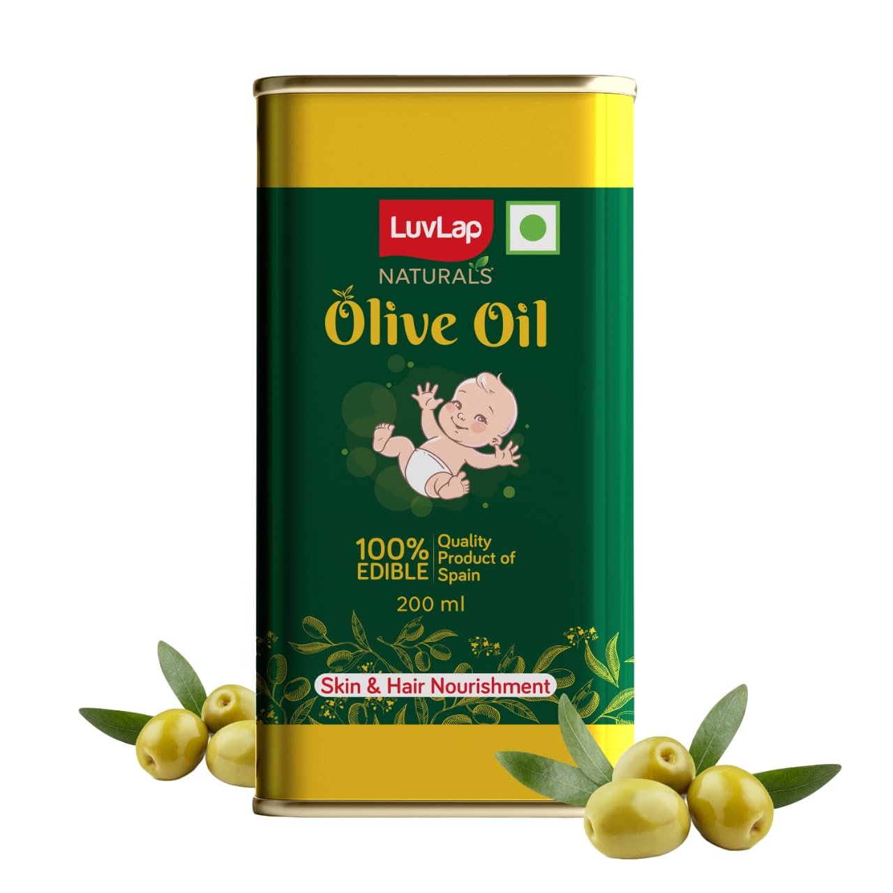 LuvLap Naturals Baby Body Massage Olive Oil, 200 ML, Spanish Premium Olive Oil, Enhances Bone & Muscle Strength, 200 ML