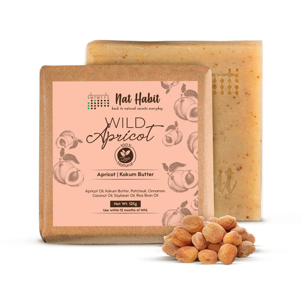 Nat Habit Wild Apricot Bath Soap - Enriched With Vitamins C, Ayurvedic Cold Processed For Exfoliation, Cleansing & Nourishing (125 gm)