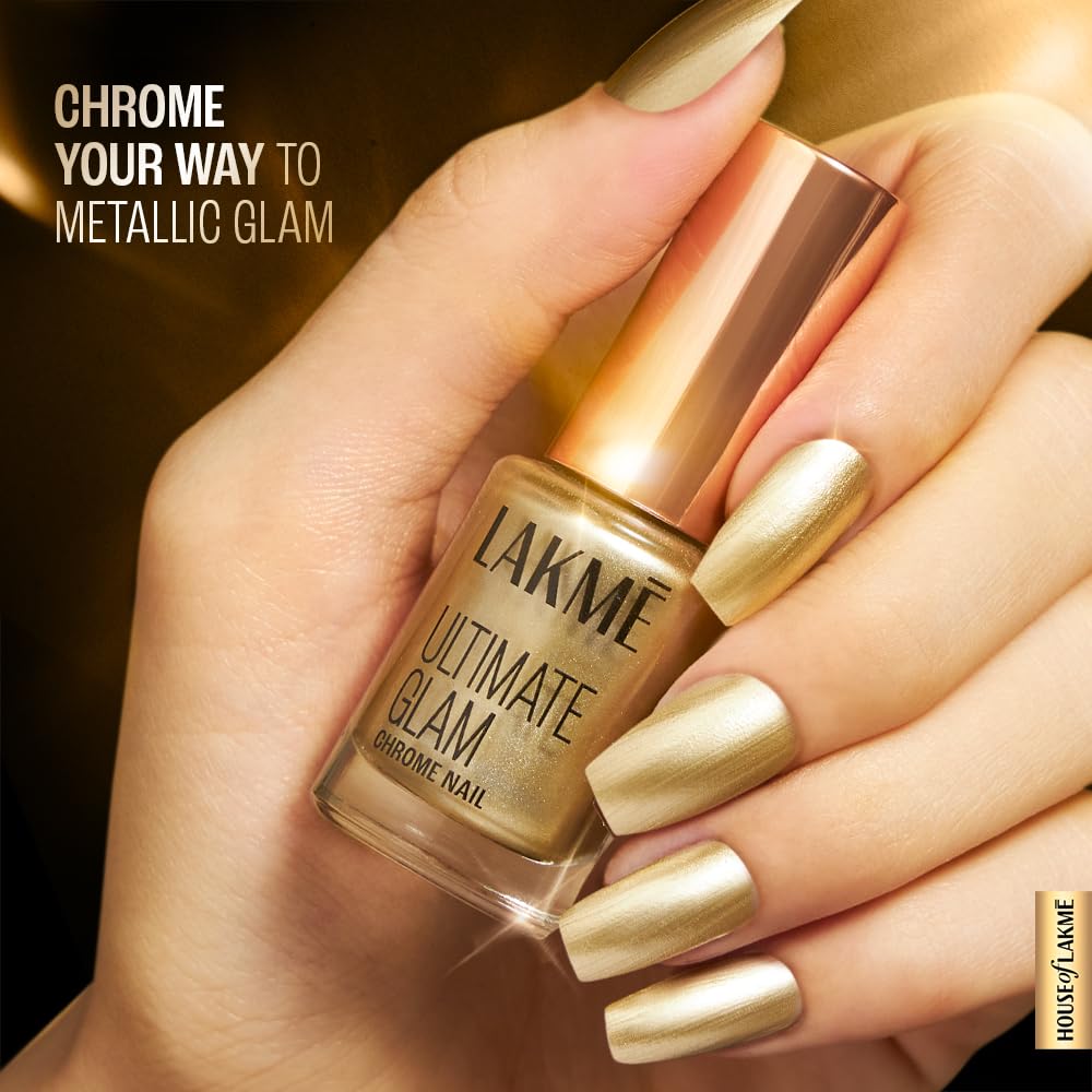 Lakmé Chrome Metallic Finish Nail Paint, Gold 6Ml