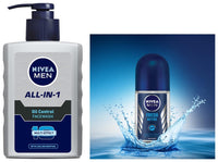 NIVEA Men Face Wash, Oil Control, 10x Vitamin C, 150ml And NIVEA Men Deodorant Roll-On, Fresh Active Original, 50ml