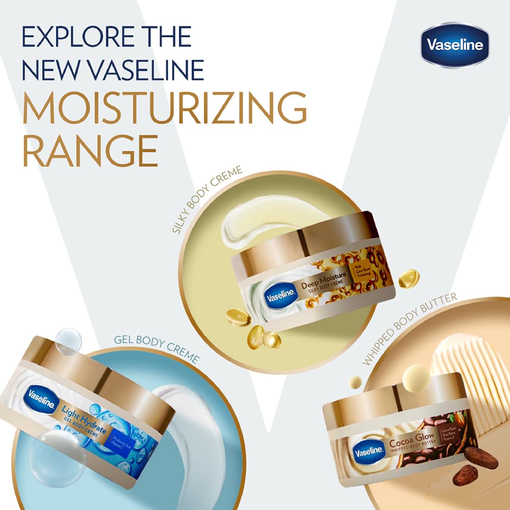 Vaseline Light Hydrate Gel Body Creme, 180 g. Hyaluronic Acid & Vitamin C for Hydrated, Radiant Skin