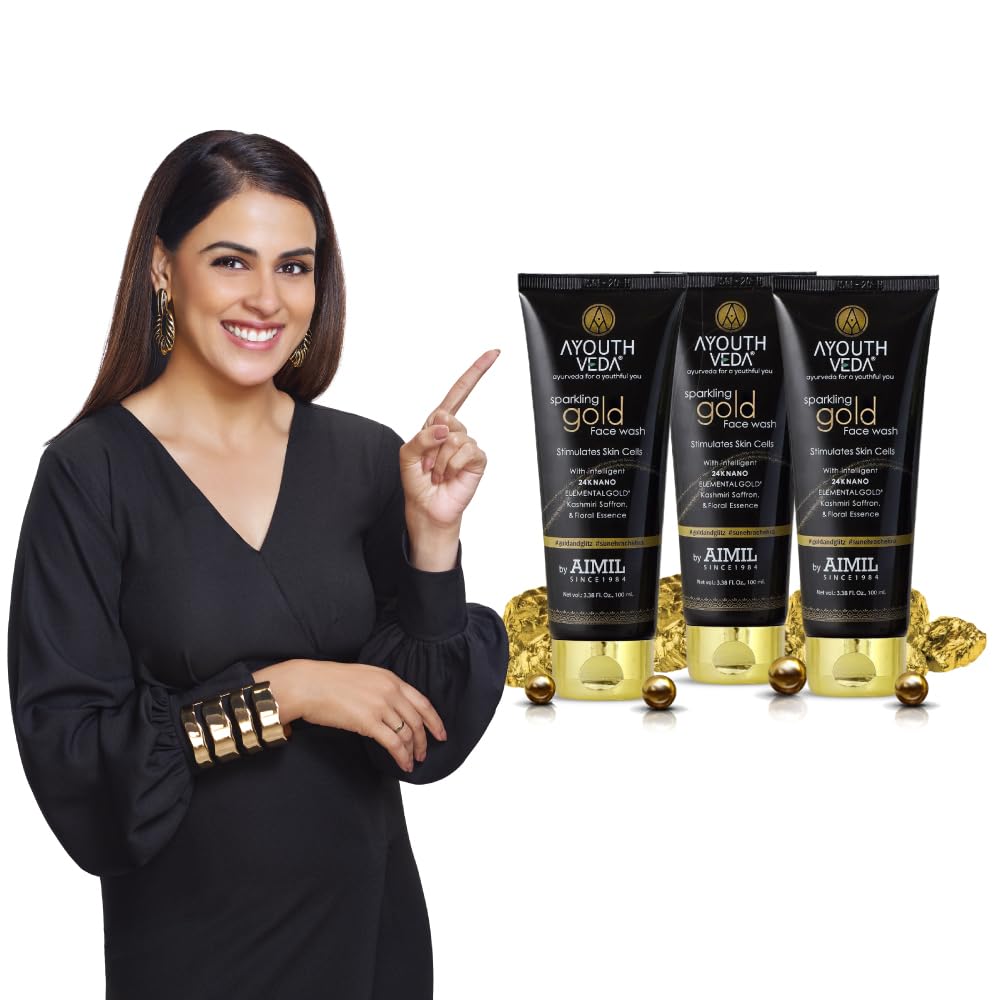 Ayouthveda Sparkling 100 ml Gold Face Wash With 24k Gold & Saffron | Face Wash for Glowing Skin Men and Women | Suitable for Normal & Dry Skin (Pack of 3;100ml each)