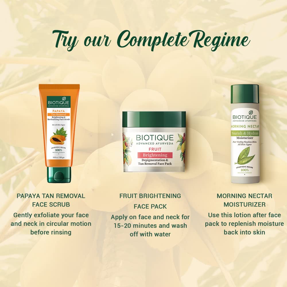 Biotique Papaya Tan Removal Brightening & Revitalizing Face Scrub | Gentle Exfoliation | Smooth and Clear Complexation | 100% Botanical Extracts| Suitable for All Skin Types | 100g (Pack of 3)