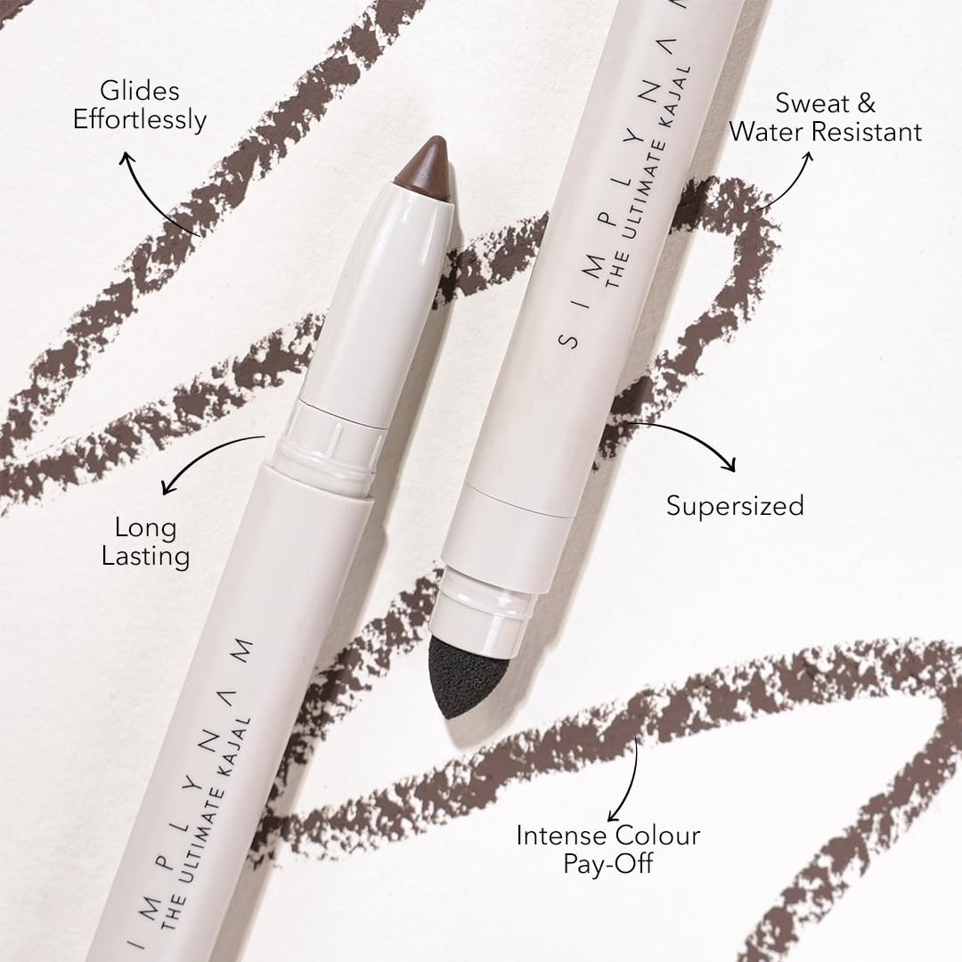 SIMPLYNAM Ultimate Kajal – Intense Brown | 1 Stroke Intense Color Payoff | Water Resistant | Long-Lasting & Smudge-Proof | Safe for Sensitive Eyes | 7X More Product | In-Built Sharpener & Smudger