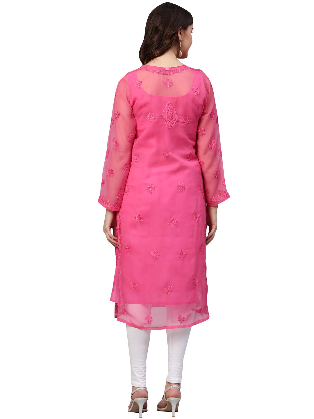 Ada Lucknowi Hand Embroidered Chikankari Women's  Georgette Kurta Kurti with Slip