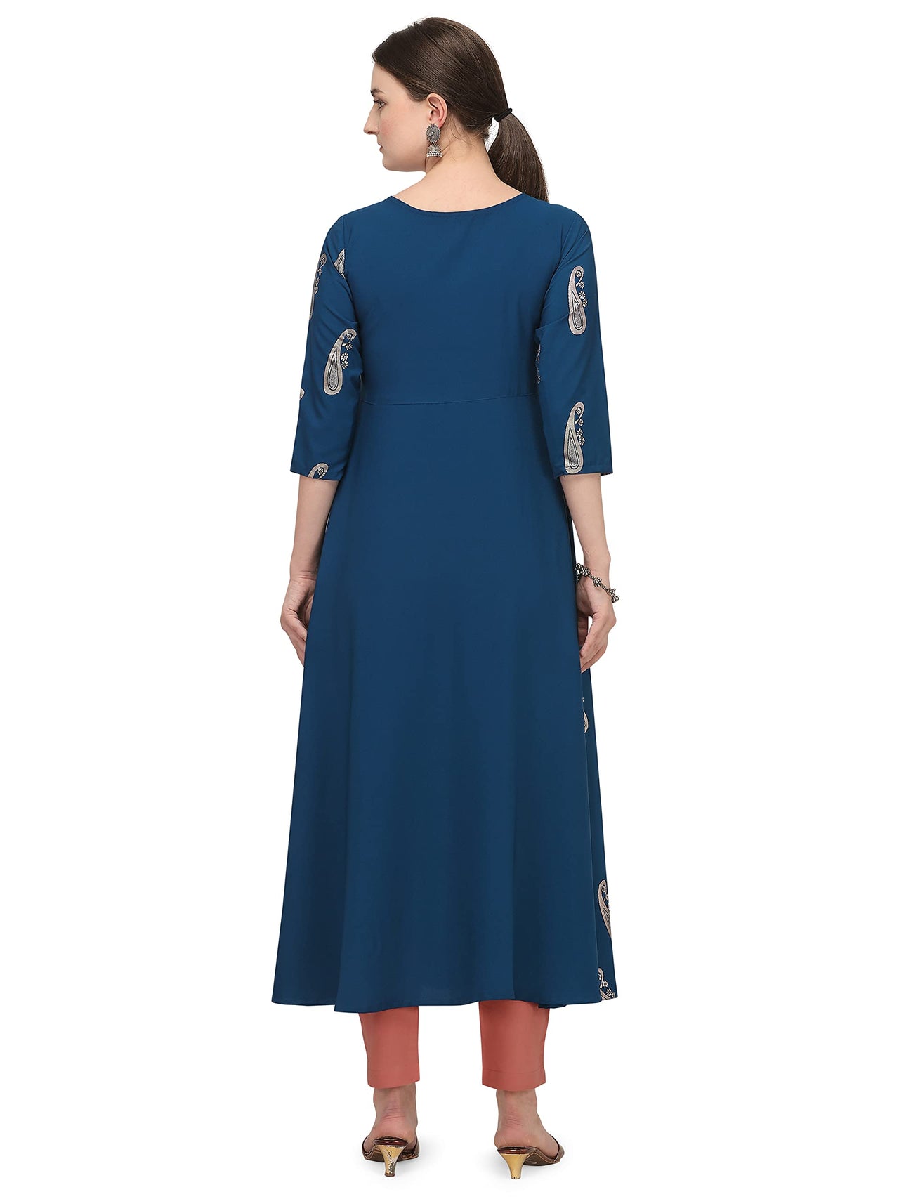 FIORRA Women's  Blue Poly Crepe Flared Kurta