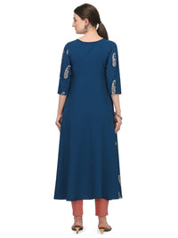 FIORRA Women's  Blue Poly Crepe Flared Kurta