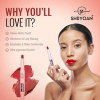 Shryoan 2-in-1 Twin-Tastic Lipstick | Soft Lip| Matte| Crayon | Long Lasting, Waterproof |Highly Pigmented Lipstick | Pack of 1 (Ruby Red)