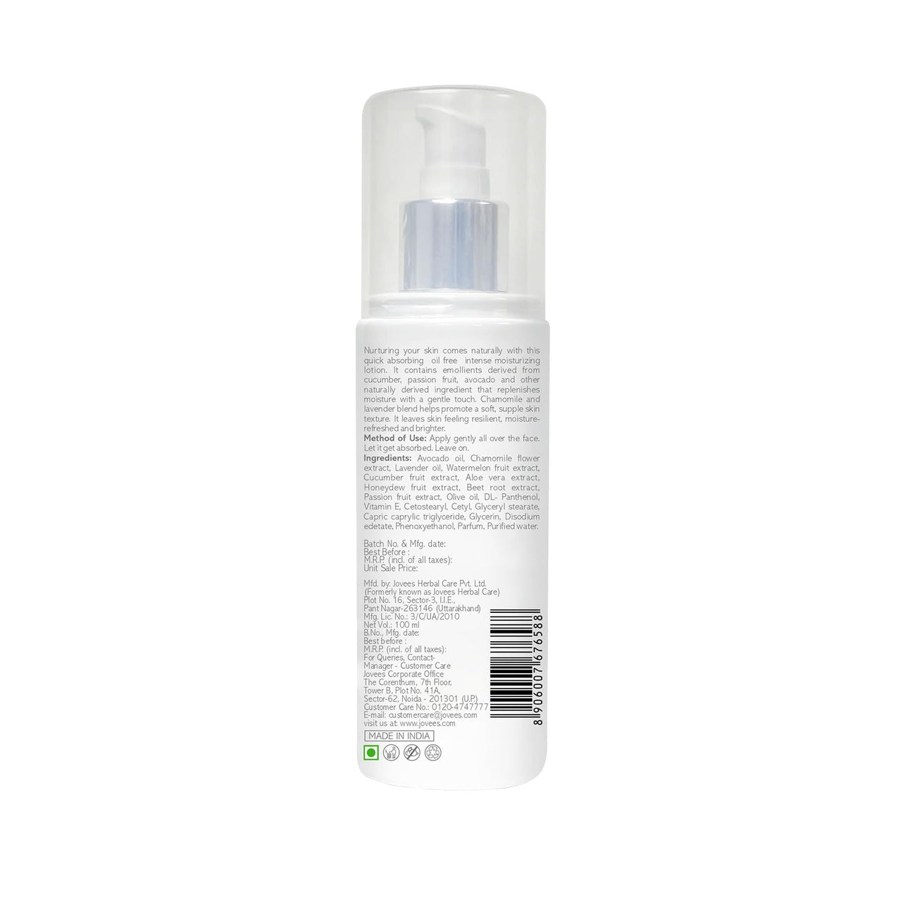 JOVEES Herbal Hydra Intense Moisturiser For Glowing & Hydrating Skin With Avocado And Chamomile Extract | Lightweight And Non Greasy Lotion | For All Skin Types- 100ml