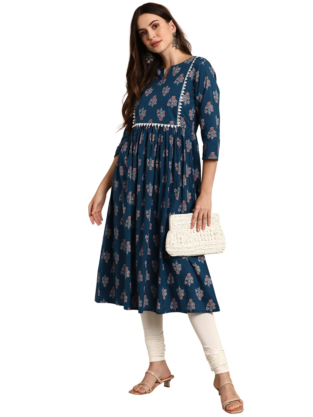 Janasya Women's  Teal Cotton Kurta