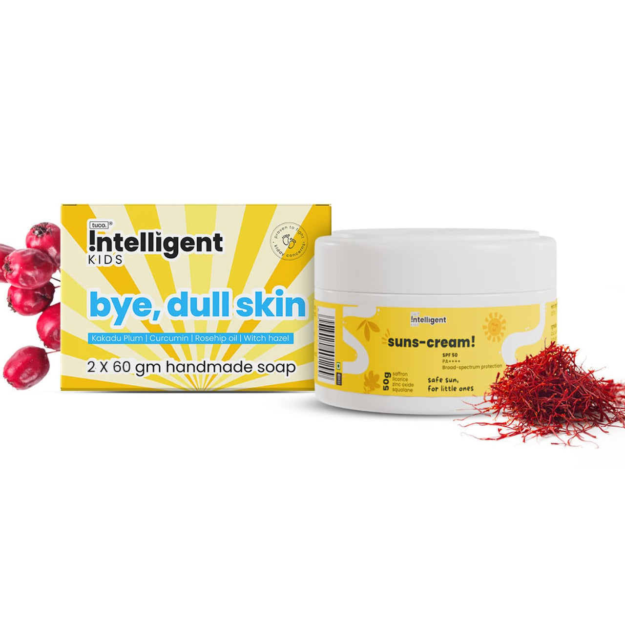 Tuco® Kids Dull Skin Soap (60 gm x 2) & Sunscreen (50 gm) | Face Glow Kit | Safe For Kids | Ages 2-5, 5-10, 10-15 | Paraben & Sulfate Free | 170 gm- Pack of 3