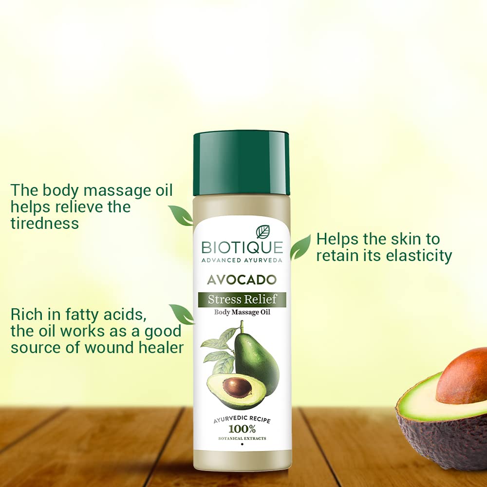 Biotique Cado Stress Relief Avocado Stress Relief Body Massage Oil | Heals and Hydrates dry skin | 100% Botanical Extracts | Suitable for All Skin Types | 200ml (Pack of 3)