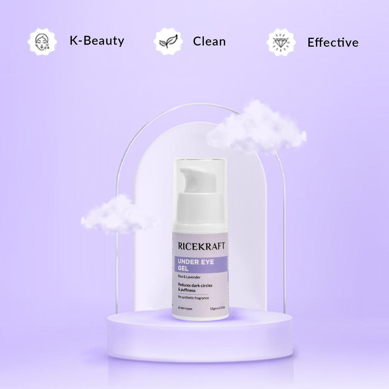 RiceKraft Under Eye Cream For Dark Circles, Wrinkles, Puffy Eyes, Anti ageing | Cruelty-Free, Paraben Free | with Rice Extract, Lavender, Green Tea | No Synthetic Fragrance | For Men and Women - 15g