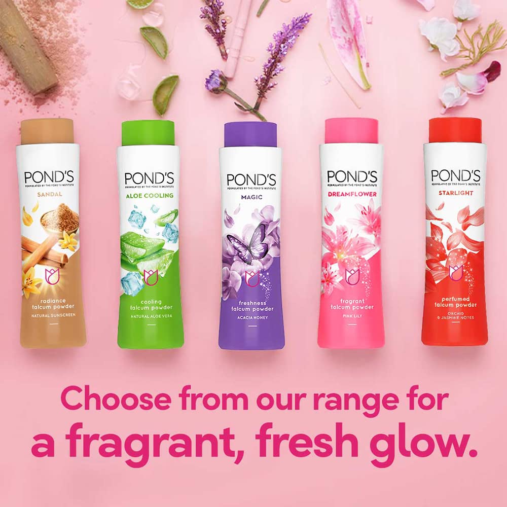 POND's  Dreamflower, Pink Lily Fragrant Talcum Powder, 400G, For Long-Lasting Fragrance, With Vitamin B3, Glowing Skin, For Men & Women