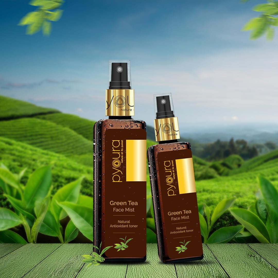 PYOURA Natural Anti-oxidant Green Tea Toner Mist, Garden Fresh Toner For Youthful Skin, Helps Fight Skin Pathogens, Sun Protection, Hydrating Natural Face Serum, For Oily Dry Combination Skin, 100 ml