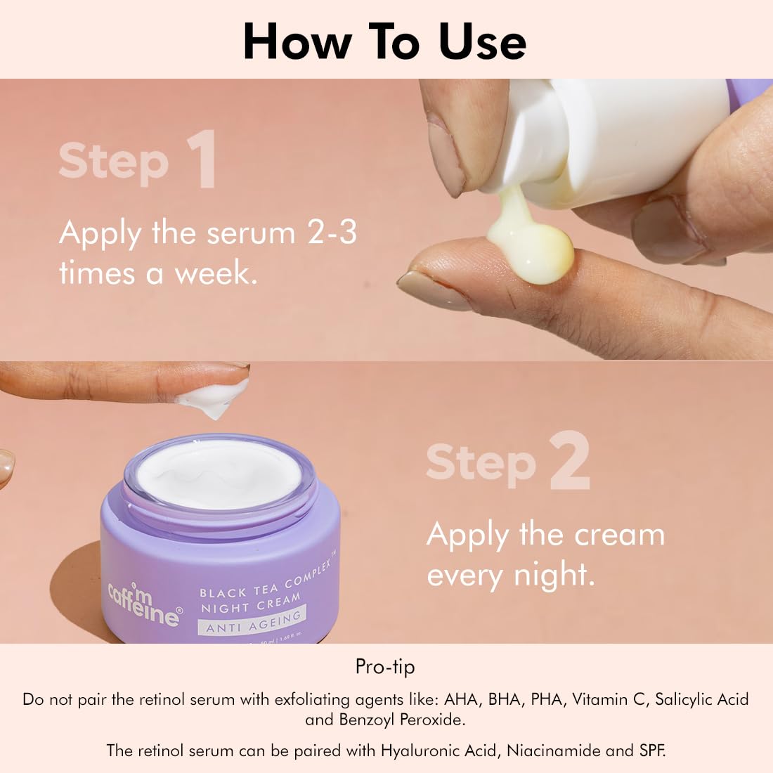 mcaffeine Anti-Ageing Routine Powered By 0.3% Retinol & Black Tea Complex, For Fine Lines & Wrinkles, Boosts Collagen By 80% & Fights Signs Of Ageing, For Women & Men - Pack Of 2 - Cream