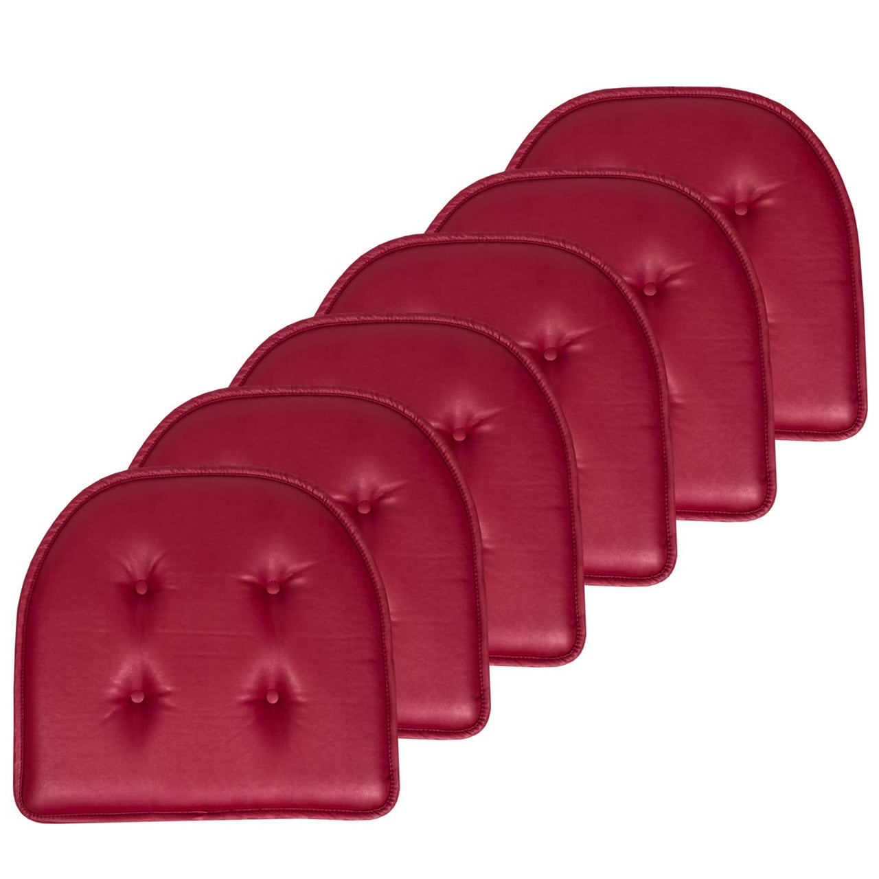 Sweet Home Collection Chair Cushion Memory Foam Pads Tufted Slip Non Skid Rubber Back U-Shaped 17" x 16" Seat Cover, 6 Count (Pack of 1), Faux Leather Burgundy Red 6 Pack