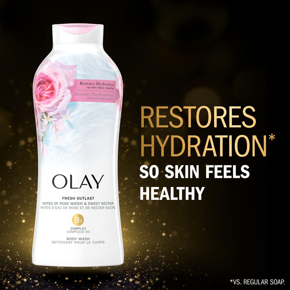 Olay Fresh Outlast Rose Water & Sweet Nectar Body Wash (650ml)