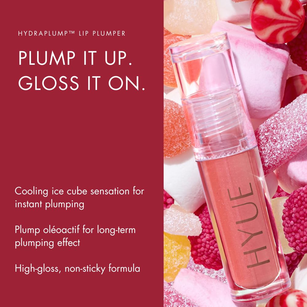 HYUE HydraPlump™ Lip Plumper | 4 ml | Long-term Plumping Effect & Hydration | Non-sticky Formula with Cooling Ice Cube sensation | Jojoba Oil, Vit E & Pomegranate Extract | Flat-tip Applicator