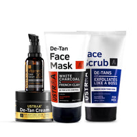 Ustraa Quick Action De-Tan Facial Kit for Men - Set of 4 | De-Tan Face Scrub - 100g | De-Tan Face Mask Oily Skin - 125g | 20% Vitamin C Face Serum - 30ml | De-Tan Cream - 50g | Effective Tan Removal