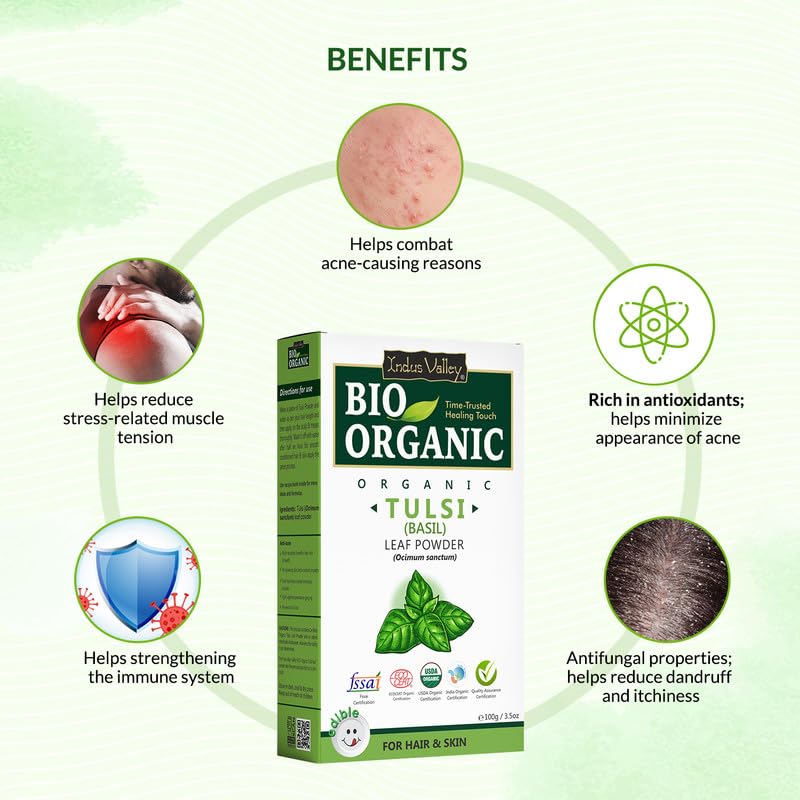 Indus Valley 100% Organic Tulsi Powder | Natural Tulsi Leaf Powder for Face & Skin Care - 100 gm