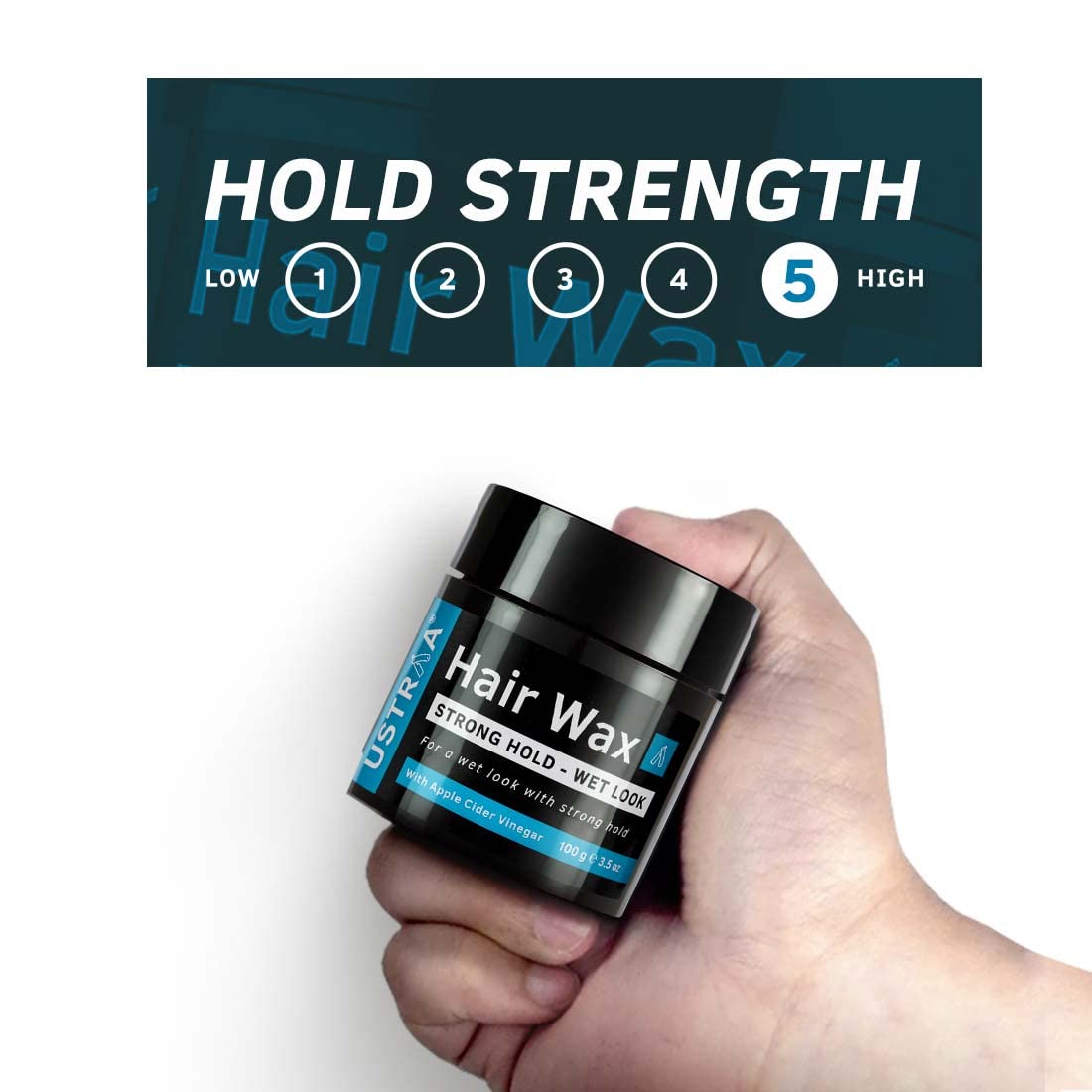 Ustraa Strong Hold Hair Wax For Men- Wet Look - 100g - Non-greasy wax, Easy-to-Wash, Strong Hold, Glossy & Shiny Finish, Wet Italian-look without harmful chemicals