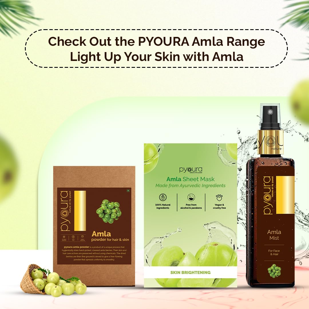 PYOURA Amla Revitalizing Face Sheet Mask, Pure Amla Extract, Alcohol & Paraben-Free, Refreshes Skin, Reduces Dullness, Brightens Skin Tone, Vegan & Cruelty-Free | Pack of 2, Each 23g
