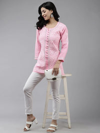 Ada Women's  Hand Embroidered Lucknowi Chikankari Cotton Straight Short Top Kurti A178625