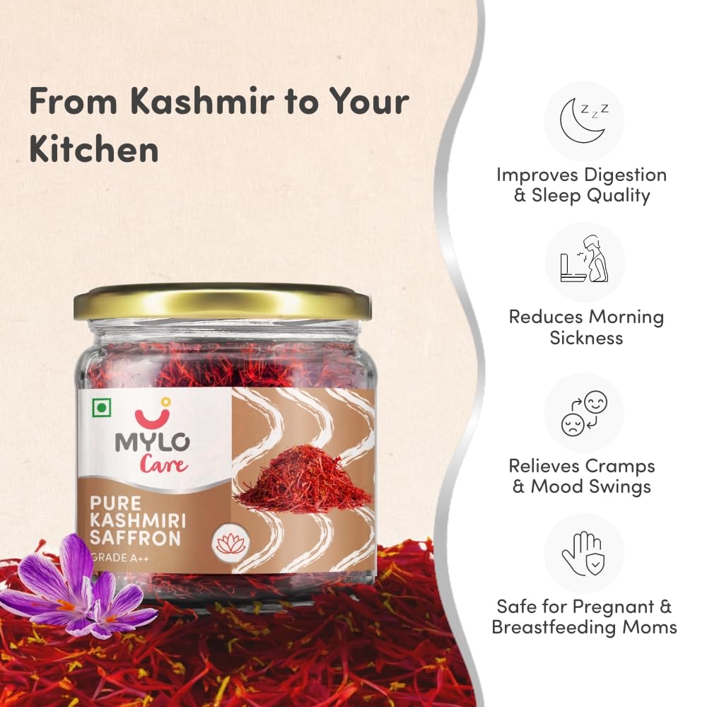 Mylo Pure Saffron For Pregnant Women (Kesar)|Improves Digestion|Reduces Pain & Cramps|Improves Sleep|Clinically Tested,2 Grams