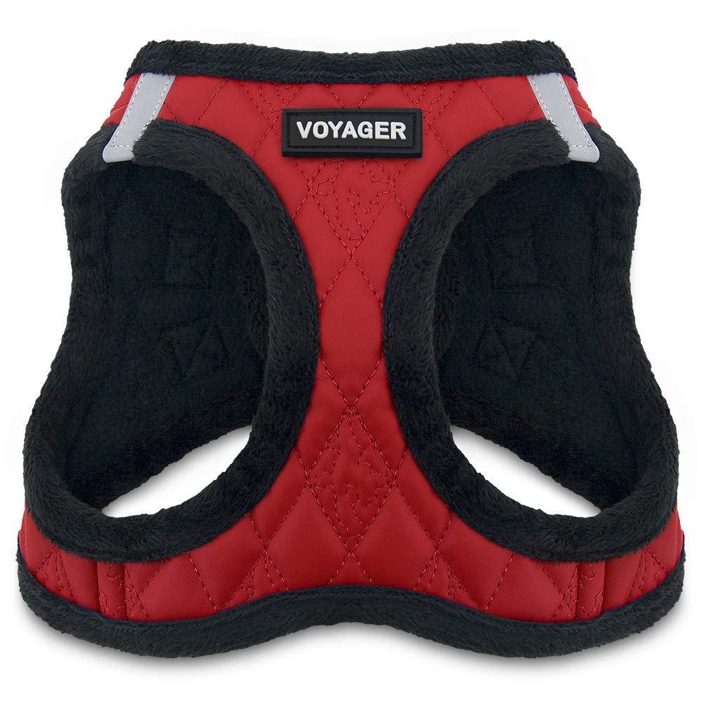 Voyager Step-In Plush Dog Harness – Soft Plush, Step In Vest Harness for Small and Medium Dogs by Best Pet Supplies - Harness (Red Faux Leather), XL (Chest: 20.5 - 23") Harness (Red Faux Leather) XL (Chest: 20.5 - 23")