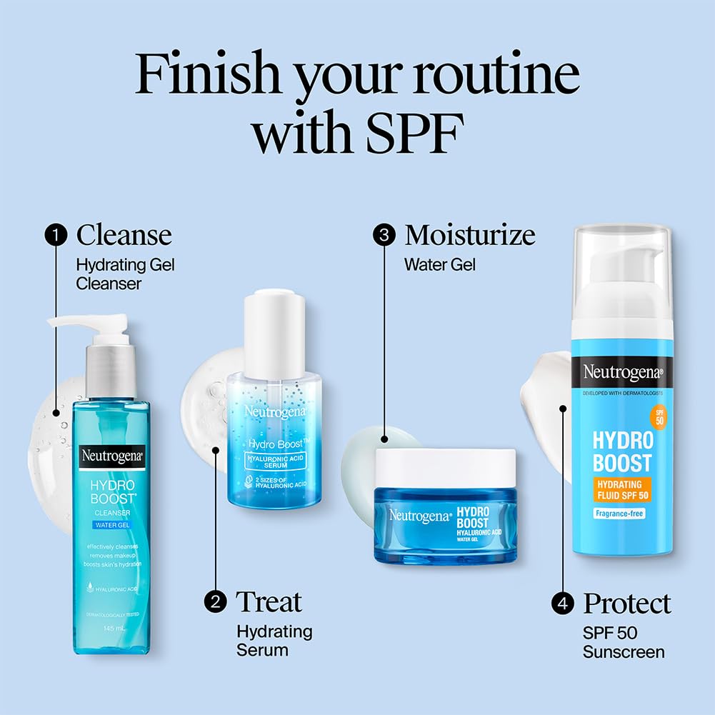 Neutrogena Hydro Boost Face Sunscreen SPF50+ PA++++ | Hyaluronic Acid & Niacinamide | UVA, UVB and Long UVA protection | Oily & Sensitive Skin | Non Greasy & No White Cast | Hydrating Fluid | 50ml