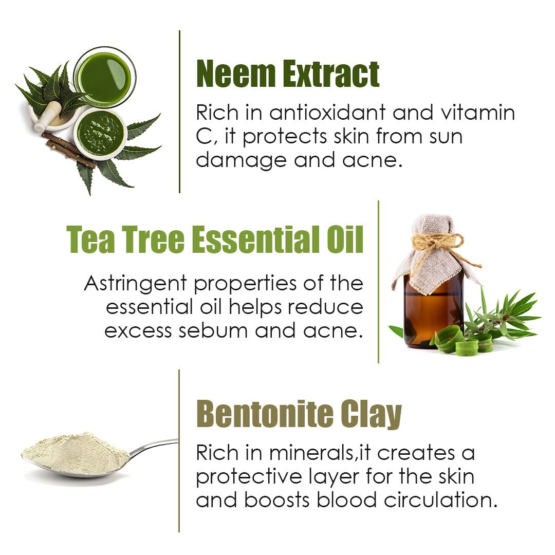 WOW Skin Science Anti-Acne Neem & Tea Tree Clay Face Mask for Refreshing & Refining Acne Prone Skin - For All Skin Types - No Parabens, Sulphate & Mineral Oil, 200 ml