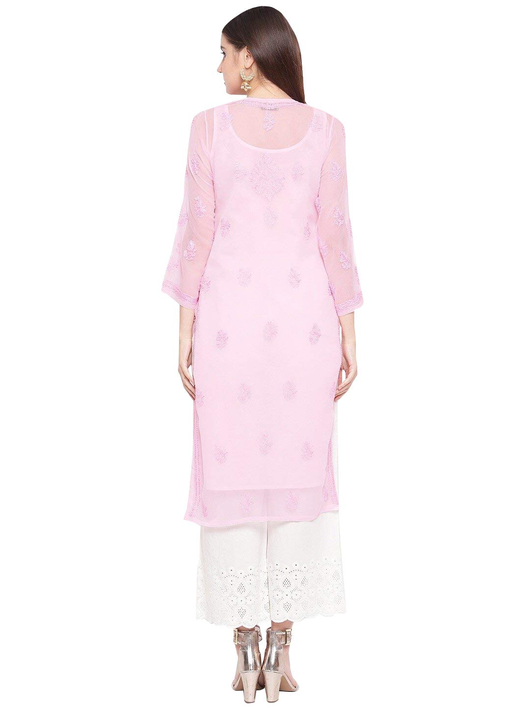 Ada Lucknowi Hand Embroidered Chikankari Women's  Georgette Kurta Kurti with Slip