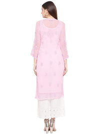 Ada Lucknowi Hand Embroidered Chikankari Women's  Georgette Kurta Kurti with Slip