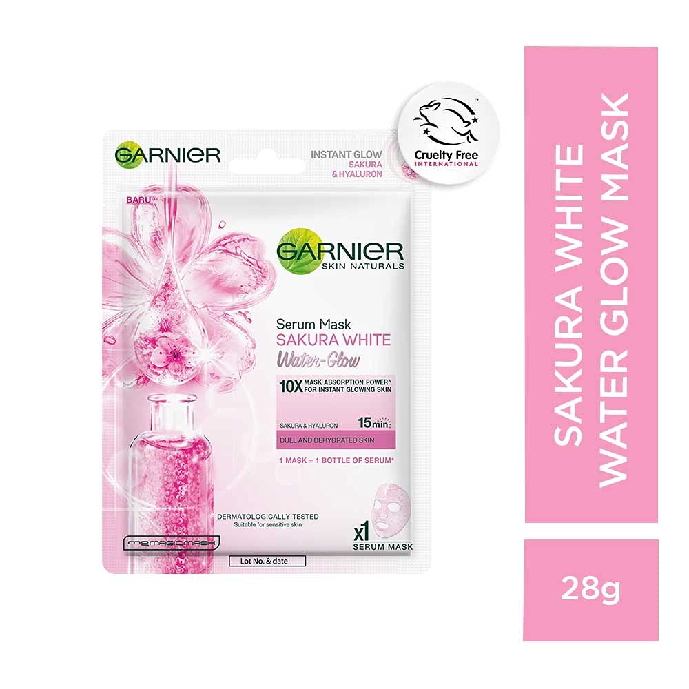 Garnier Sakura White Water Glow Serum Sheet Mask, Face Sheet Mask for Women, 28g