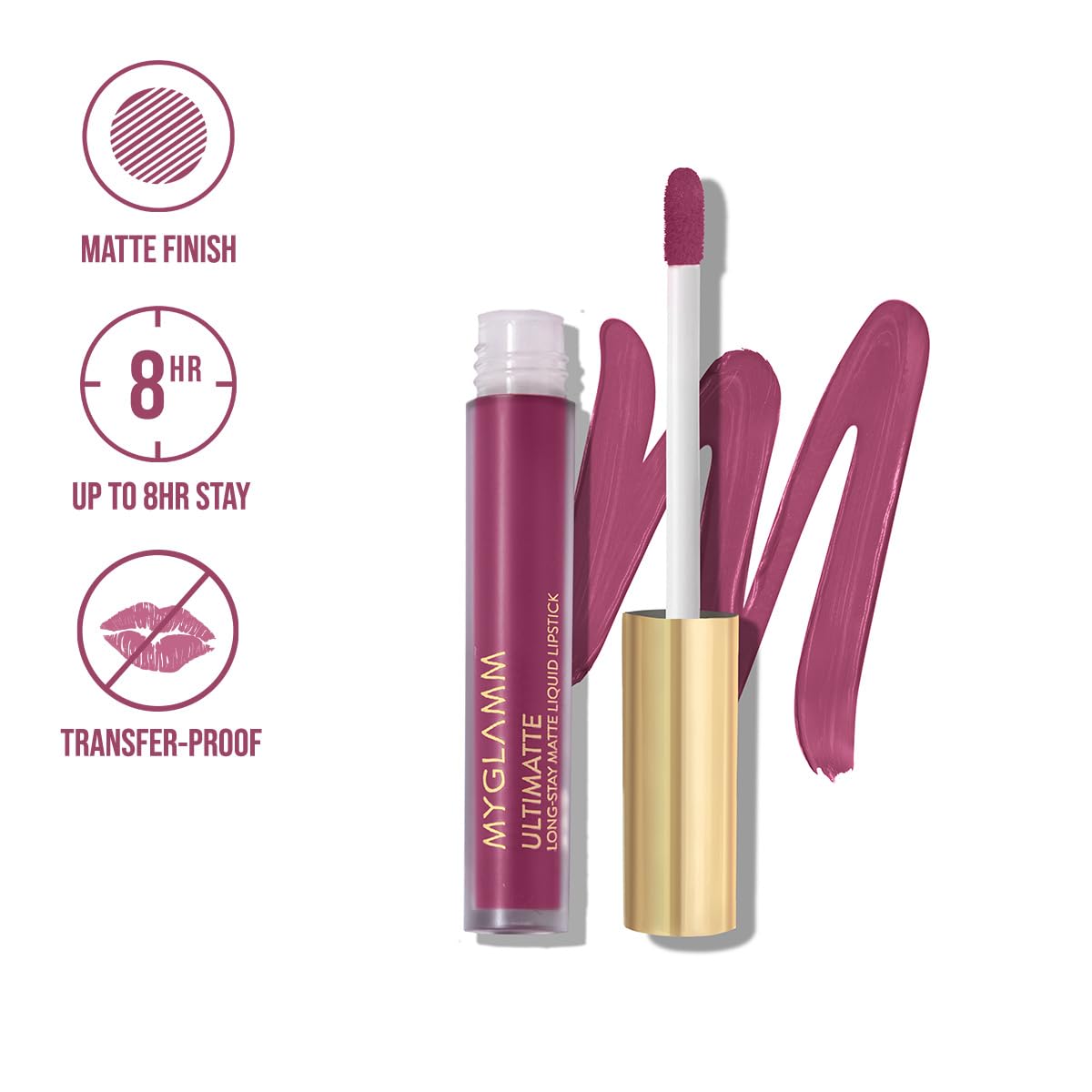 MyGlamm Ultimatte Long Stay Matte Liquid Lipstick-Plum Goddess-2.5 g | Purple Lipstick With Vitamin E | 8hr Long Lasting Lipstick | No-Smudge, Waterproof Formula | Vegan & Cruelty Free