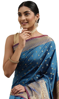 Pandadi Saree Women's  Banarasi Silk Saree With Unstitched Blouse Piece