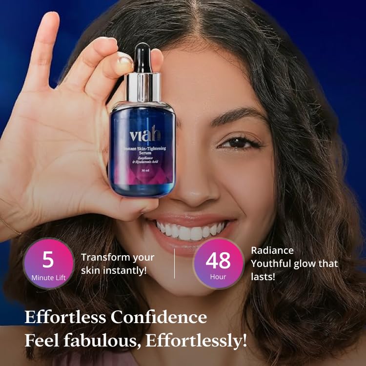 Viah Instant Skin Tightening Face Serum for Women | Anti-Ageing Face Serum for Women | Anti Wrinkle & Brightening | Firms, Hydrates, Smooths Fine Lines | Easyliance, Hyaluronic Acid &Lumicease 30ml